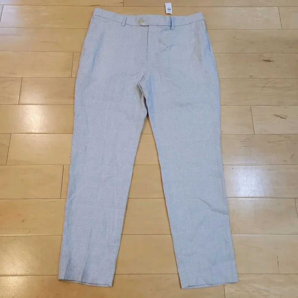 NWT Banana Republic Linen Pants Light Grey Herringbone Work Trouser Fit 36x30